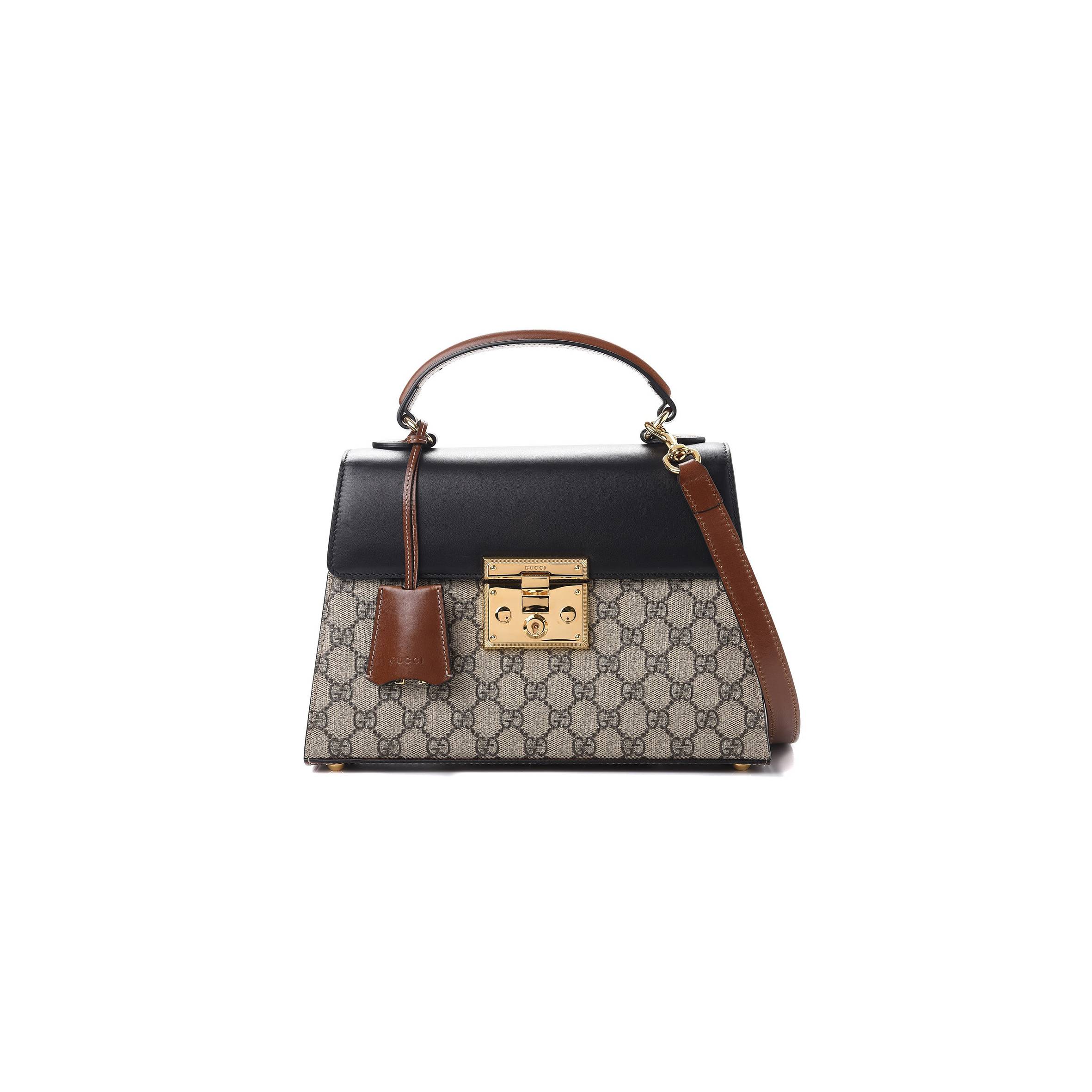 g*u*i gg S*p*e monogram calfskin small padlock top handle bag beige black cuir 43188  (28*19*11cm)